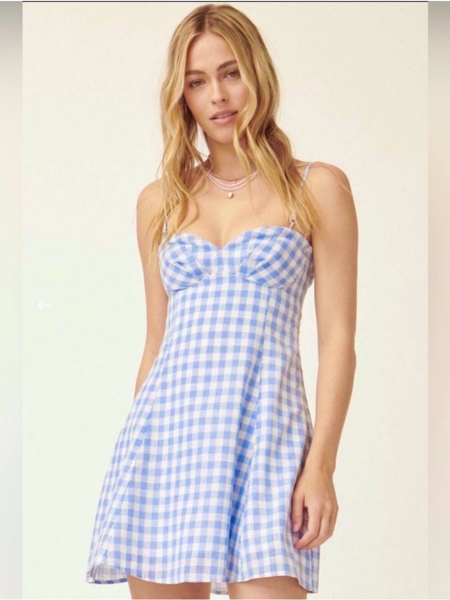Promesa Blue Gingham Plaid Mini Sundress Sweetheart Neckline | Size Small